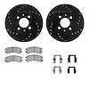 8512-67151 Drilled/Slotted Brake Rotors w/5000 Advanced Brake Pads Kit & Hardware [Black], 1988-1989 Infiniti/Nissan, Position:  - image 1