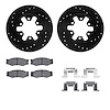 8512-67272 Drilled/Slotted Brake Rotors w/5000 Advanced Brake Pads Kit & Hardware [Black], 1982-1985 Infiniti/Nissan, Position:  - image 1