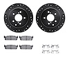 8512-68002 Drilled/Slotted Brake Rotors w/5000 Advanced Brake Pads Kit & Hardware [Black], 1994-1996 Infiniti/Nissan, Position:  - image 1