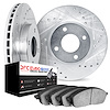 8602-47000 Drilled/Slotted Brake Rotors w/5000 Euro Ceramic Brake Pads Kit [Black], 1994-2010 GM, Position: Front