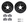 8612-16004 Drilled/Slotted Brake Rotors w/5000 Euro Ceramic Brake Pads Kit & Hardware [Black], 1991-1995 Alfa Romeo, Position: R - image 1