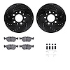 8612-27022 Drilled/Slotted Brake Rotors w/5000 Euro Ceramic Brake Pads Kit & Hardware [Black], 1996-2004 Volvo, Position: Front - image 1