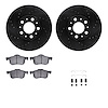 8612-27030 Drilled/Slotted Brake Rotors w/5000 Euro Ceramic Brake Pads Kit & Hardware [Black], 1999-2009 Volvo, Position: Front - image 1
