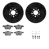 8612-27043 Drilled/Slotted Brake Rotors w/5000 Euro Ceramic Brake Pads Kit & Hardware [Black], 2003-2009 Volvo, Position: Front - image 1