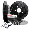 8612-31002 Drilled/Slotted Brake Rotors w/5000 Euro Ceramic Brake Pads Kit & Hardware [Black], 1969-1978 BMW, Position: Rear