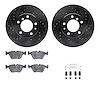 8612-31021 Drilled/Slotted Brake Rotors w/5000 Euro Ceramic Brake Pads Kit & Hardware [Black], 1989-1995 BMW, Position: Front - image 1