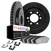 8612-46016 Drilled/Slotted Brake Rotors w/5000 Euro Ceramic Brake Pads Kit & Hardware [Black], 2013-2019 GM, Position: Rear - image 1