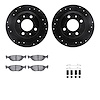 8612-65003 Drilled/Slotted Brake Rotors w/5000 Euro Ceramic Brake Pads Kit & Hardware [Black], 1986-1998 GM, Position: Rear - image 1