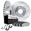 8612-65004 Drilled/Slotted Brake Rotors w/5000 Euro Ceramic Brake Pads Kit & Hardware [Black], 1988-1998 GM, Position: Front - image 2