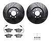 8612-73044 Drilled/Slotted Brake Rotors w/5000 Euro Ceramic Brake Pads Kit & Hardware [Black], 2005-2011 Audi/Volkswagen, Positi - image 1