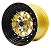 VWRE007 Revolver Wheel, Size: 13" x 9", Bolt Pattern: 4 x 100 mm & 4 x 4 1/2" (114.3 mm) [Finish: Gloss Black Lip Gold Milled]