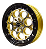 VWRE009 Revolver Wheel, Size: 15" x 3.5", Bolt Pattern: 4 x 100 mm & 4 x 4 1/2" (114.3 mm) [Finish: Gloss Black Lip Gold Milled] - image 1