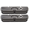 Classic Finned Valve Covers for Small Block Chrysler 318-360 LA Series with Black Powder Coated Finish