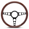 15 in. Racer Steering Wheel - Black Anodized Spokes, Woodgrain Grip - image 1