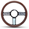 15 in. SS Logo Steering Wheel - Black Spokes with Machined Highlights, Woodgrain Grip - image 1