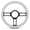 15 in. Launch Steering Wheel - Black Spokes w/Machined Highlights, White Grip - image 1