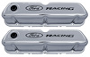 Stamped Steel Tall Valve Covers for Small Block Ford 289-302-351W in Chrome Finish with Black Ford Racing Emblem - image 1