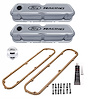 302-071 Stamped Steel Tall Valve Covers for Small Block Ford 289, 302, 351W Chrome Finish w/Black Ford Racing Emblem - image 1