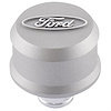 Push-In Aluminum Valve Cover Air Breather Cap with Raised & Machined Oval Ford Emblem in Cast Gray Crinkle Finish