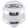 Push-In Aluminum Valve Cover Air Breather Cap with Recessed Black Oval Ford Emblem in Polished Finish