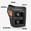 880143 Luxx-Series LED Projector headlights for 2011-2016 Ford F-250/F-350/F-450 - Plank Style Design in Midnight Black - image 3