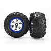 Tires and wheels assembled glued Geode chrome blue beadlock style wheels Canyon AT tires foam inserts 1 left 1 right - image 1