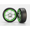 Tires and wheels assembled glued Volk Racing TE37 chrome/green wheels 1.9 Gymkhana slick tires 2 - image 1