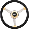 Gold Banjo Style Steering Wheel Black Leather Grip - image 1