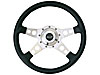 LeMans Steering Wheel Black Hand Stitched Leather Grained Vinyl Grip Drilled 4-Spoke - Polished Aluminum 14" Diameter - image 1