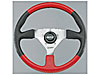 Formula-1 Steering Wheel Black and Red Vinyl Hand Grip 3-Spoke - Polished Aluminum 13-3/4" Diameter 3-1/2" Dish - image 1