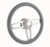 1912-1G Billet T Series Polished Steering Wheel with Ford Logo and Install Kit [14 in., Gray Grip] - image 2