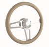 1912-1T Billet T Series Tan Wrapped Polished Spoke Steering Wheel w/Ford Logo & Install Kit - image 2