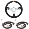 Performance GT Steering Wheel Kit 13" Diameter Black Vinyl w/Yellow Top Marker Silver Spokes 2 Switch Holes - image 1