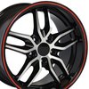 Chevrolet Corvette Deep Dish Wheel Replica Black Machined Face with Red Band 18x10.5 - image 3