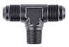 AN to NPT Tee Adapter Fitting [-6 AN Male to -6 AN Male on Run, 3/8 in. NPT Male Center Port, Black] - image 1
