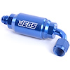 Compact Billet Aluminum In-Line Fuel Filter [-6 AN Male/90-Degree Female, Blue] - image 1