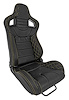 Racing High Back Sport Seat, Black Leather w/Yellow Diamond Stitched Bolsters & Carbon Fiber Look Backing [Left/Driver Side]