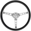 Classic Tri-Hole 3-Spoke Steering Wheel, Brushed Aluminum Spokes w/Black Rubber Grip [15 in. Diameter]