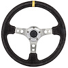 Aluminum Racing Steering Wheel, 13 1/2 in. Diameter, 3 in. Dish [Black Suede Full Wrap Grip with Yellow Center Marker] - image 1