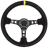 Aluminum Racing Steering Wheel, 13 1/2 in. Diameter, 3 in. Dish [Black Suede Full Wrap Grip with Yellow Center Marker] - image 1