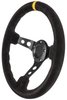 Aluminum Racing Steering Wheel, 13 1/2 in. Diameter, 3 in. Dish [Black Suede Full Wrap Grip with Yellow Center Marker] - image 2