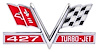 "427 Turbo-Jet" Cross Flag Fender Emblem for 1965-1967 Chevy Bel Air, Biscayne, Camaro, Chevelle, Corvette, El Camino, Impala