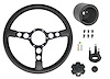 Formula Steering Wheel Kit for 1970-1981 Pontiac Firebird Trans AM [Black 3-Spoke w/Black Grip & TA Red Bird Emblem]