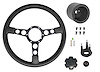 Formula Steering Wheel Kit for 1970-1981 Pontiac Firebird Trans AM [Black 3-Spoke w/Black Grip & TA Gold Bird Emblem]