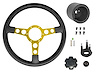 Formula Steering Wheel Kit for 1970-1981 Pontiac Firebird Trans AM [Gold 3-Spoke w/Black Grip & TA Gold Bird Emblem]