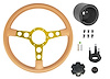 Formula Steering Wheel Kit for 1970-1981 Pontiac Firebird Trans AM [Gold 3-Spoke w/Tan Grip & TA Gold Bird Emblem] - image 1