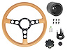 Formula Steering Wheel Kit for 1970-1981 Pontiac Firebird Trans AM [Black 3-Spoke w/Tan Grip & TA Red Bird Emblem] - image 1