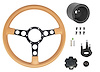 Formula Steering Wheel Kit for 1970-1981 Pontiac Firebird Trans AM [Black 3-Spoke w/Tan Grip & TA Gold Bird Emblem]