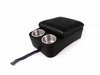 Deluxe Bench Seat Console with Brushed Stainless Steel Cup Holders and Storage Compartment [Black, Seville Grain Vinyl]