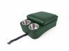 Deluxe Bench Seat Console with Brushed Stainless Steel Cup Holders and Storage Compartment [Green, Sierra Grain Vinyl]